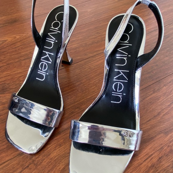 Calvin Klein Byrona Slingback Silver High Heels Size 7 Dress Shoes/Sandals - Picture 9 of 12